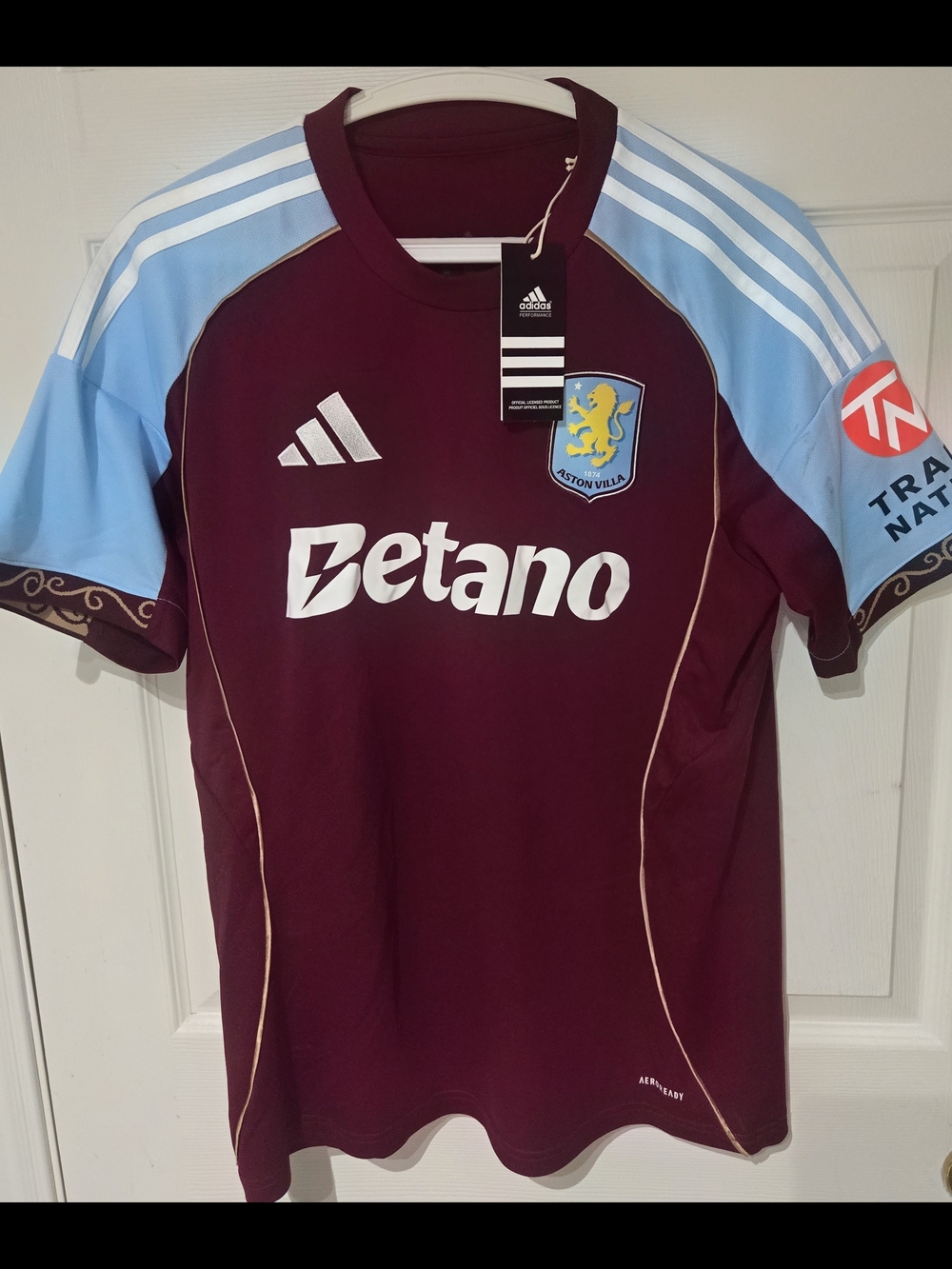 adidas slim fit jersey in claret with white logo